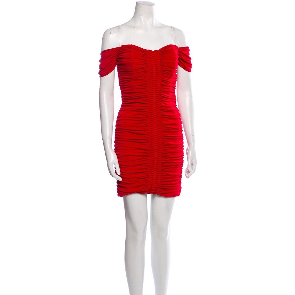 Nicole Miller Ruched Off-the-Shoulder Red Bodycon Mini Dress Womens 10 NWT